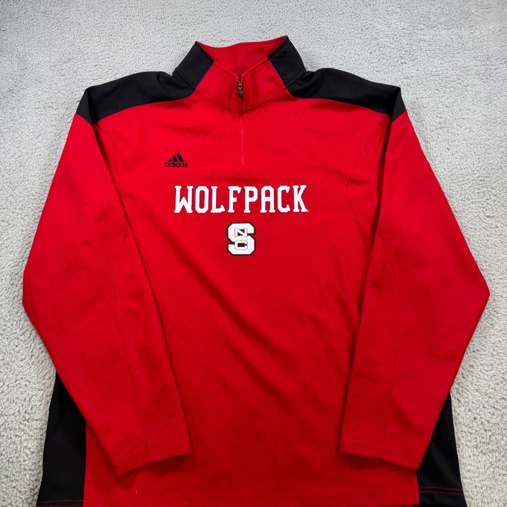 Adidas NC State Wolfpack Mens 2XL Red Climalite 1/4 Zip Pullover Jacket Jacket
